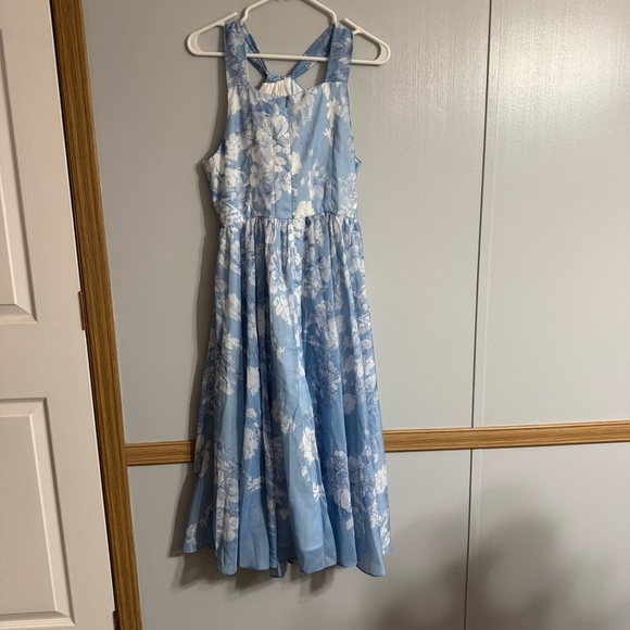 Fehaute Blue Floral Chiffon Halter Sleeveless Midi Dress Size 8 - Picture 11 of 12